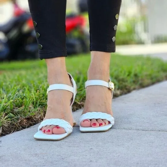 Women's Braided Single Band Ankle Strap Sandals White Color - Picture 6 of 6